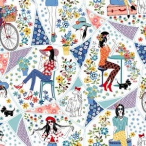 Retro Girl Fabric, Flowers In Her Hair, Michael Miller Fabrics