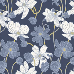 Blue Floral, Moonshine Swirl, Katie O&#39;Shea, Art Gallery Fabric