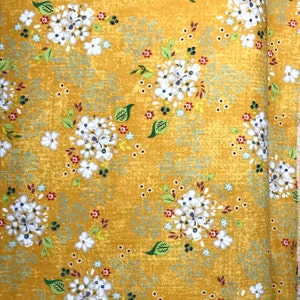 Spring Floral Cotton, Botanical Fabric, Yellow Cotton, AdornIt, Fresh Blooms Mango