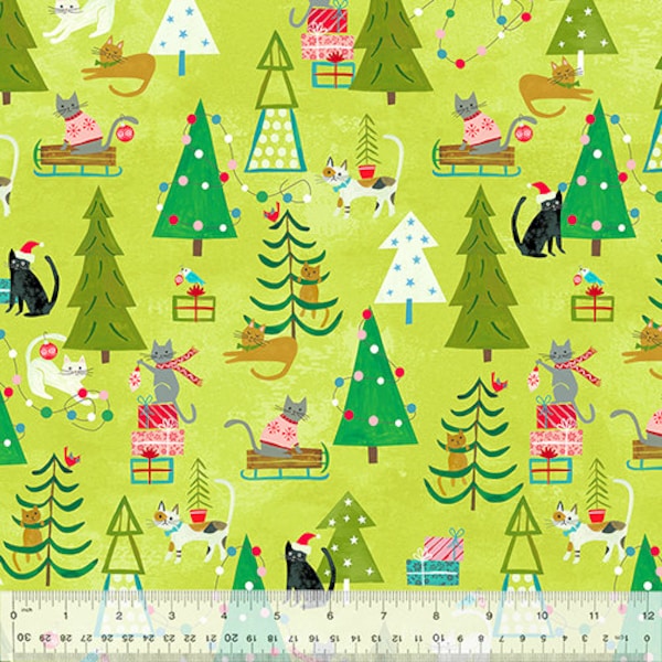 Cat Christmas Fabric, Happy Pawlidays, Jill McDonald, Windham Fabrics