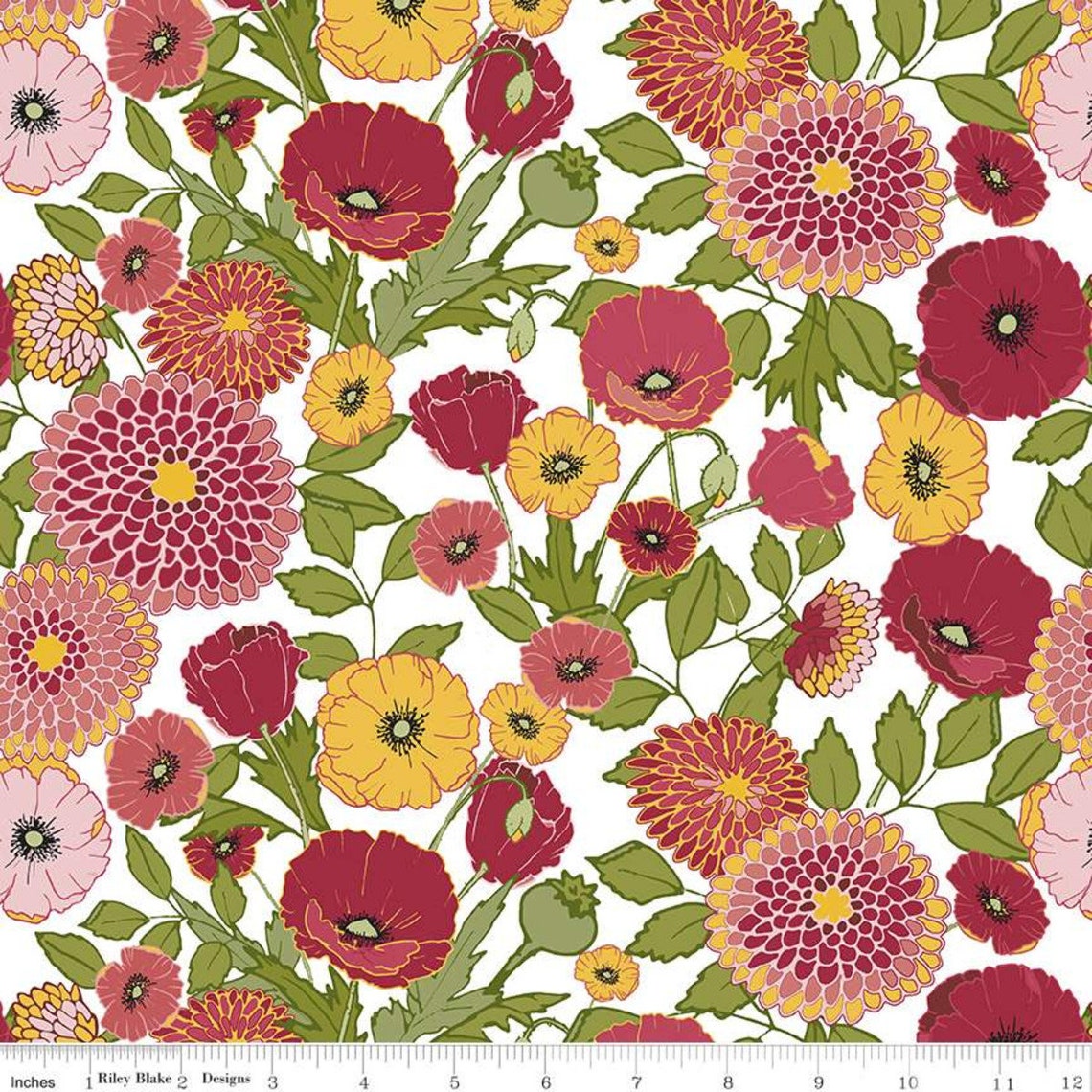 Floral Fabric Petals & Pedals Jill Finley Riley Blake Etsy