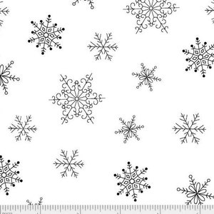 White on White Cotton Fabric, Snowflakes, Ramblings, P&B Textiles
