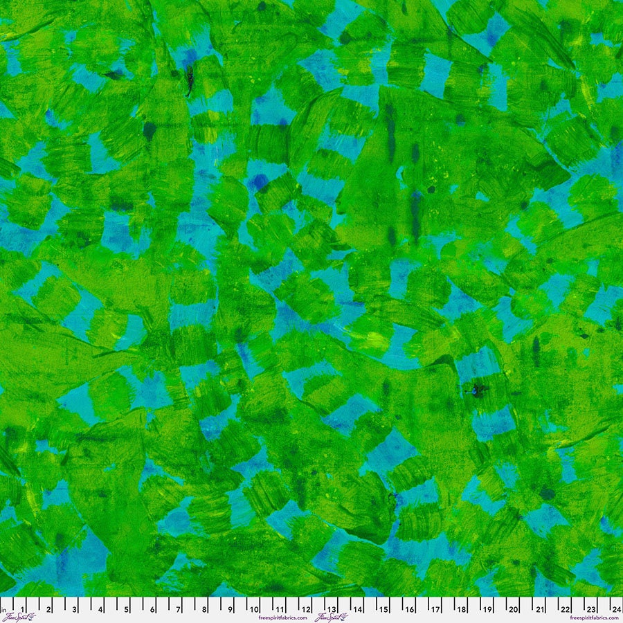 Lime/Aqua Cotton Fabric, Island Vacation, Denise Burkitt, FreeSpirit