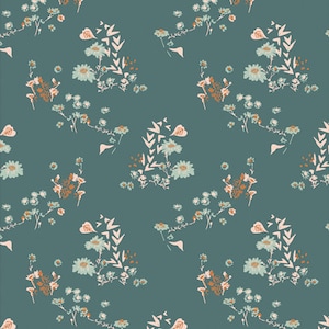 Teal Floral Cotton Fabric, Sharon Holland Fabric, Fabric by the Yard, Art Gallery Fabric