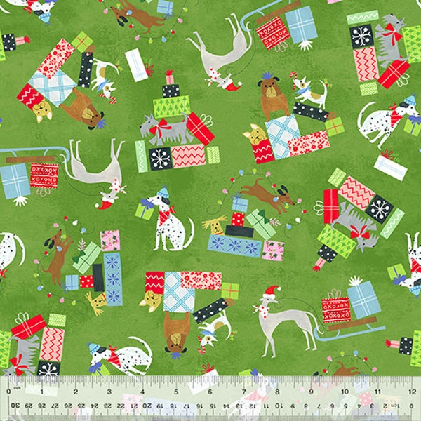 Dog Christmas Fabric, Happy Pawlidays, Jill McDonald, Windham Fabrics