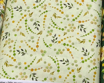Light Green Botanical Cotton Fabric, Botanical Nectar, Rachel Heather Lee, P&B Textiles