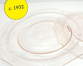 Vintage Pink "Florentine" Depression Glass Dinner Plates - Hazel-Atlas - c. 1932