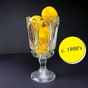 Antique "Arrow Sheaf" Clear Glass Footed Pedestal Planter Vase - c. 1900's