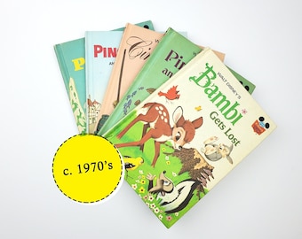 Vintage Disney Book Set - Bambi, Pinocchio, Cinderella, Peter and the Wolf - c. 1970's