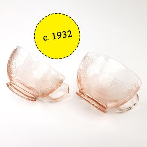 Vintage Pink "Florentine" Depression Glass Teacups - Hazel-Atlas - c. 1932