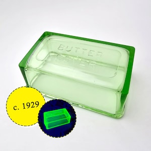 Vintage Uranium Green Depression Glass Butter Cover - Hazel-Atlas - 1929