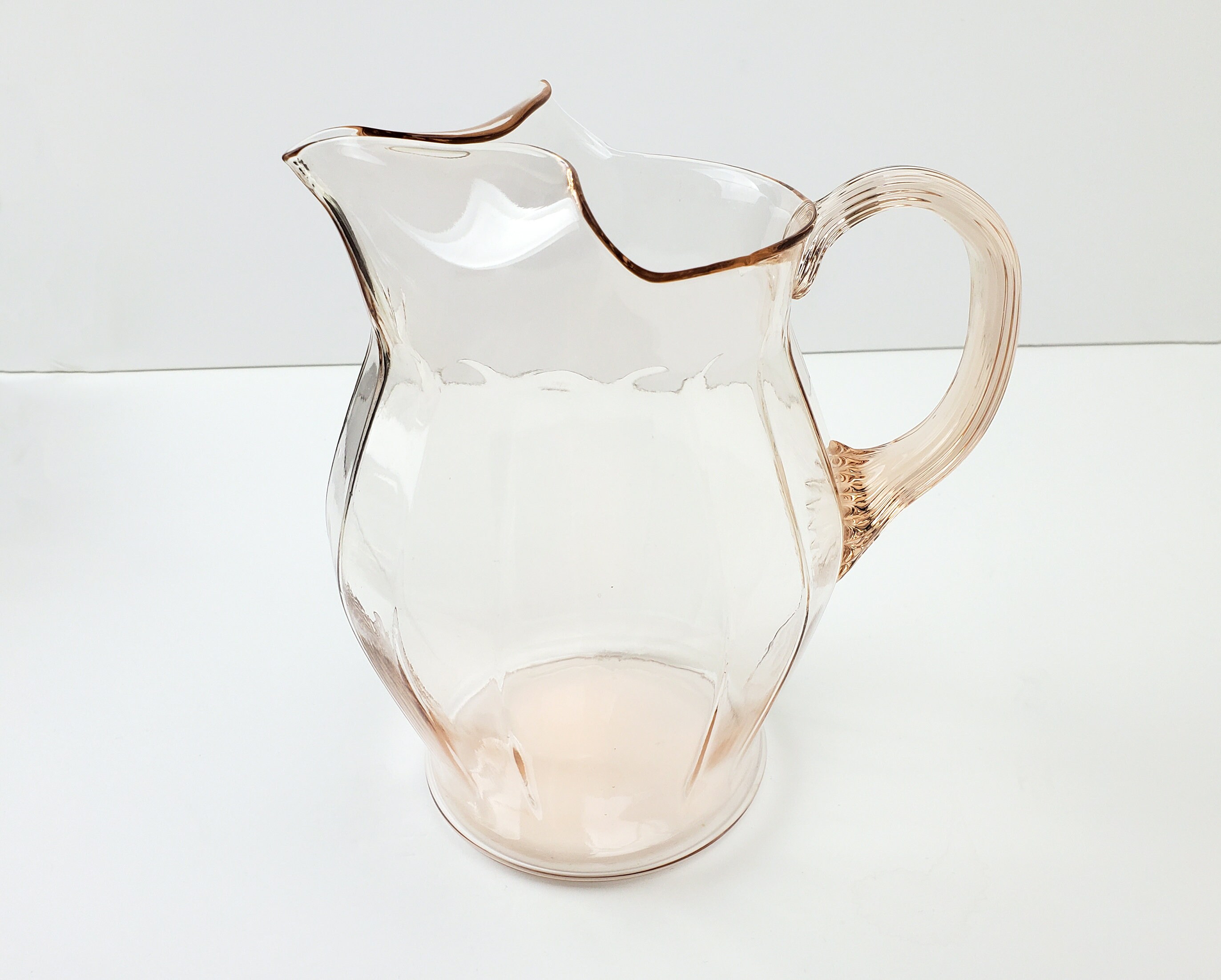 Vintage Pink Depression Glass Jug With Ice Lip Macbethevans C. 1930's