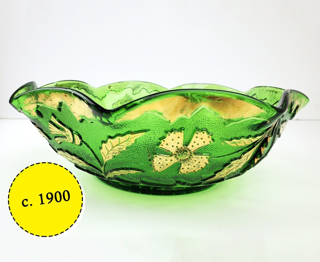 Antique Emerald Green Glass Bowl: US Glass Delaware Pattern, C. 1900 - Etsy