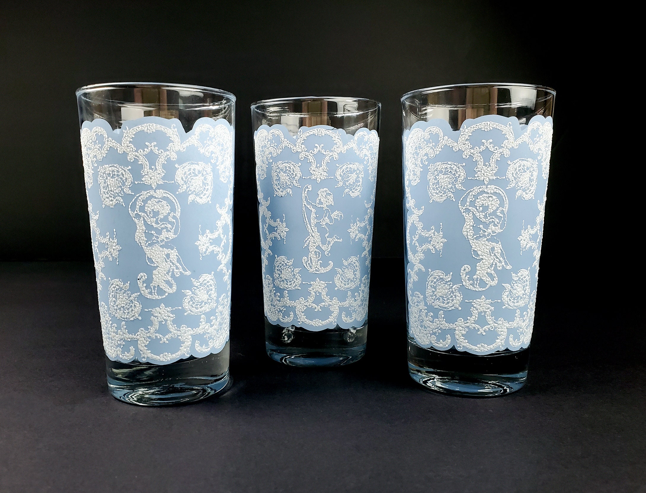 Vintage Textured Blue Midcentury Drinking Glass Set - C  display picture 1