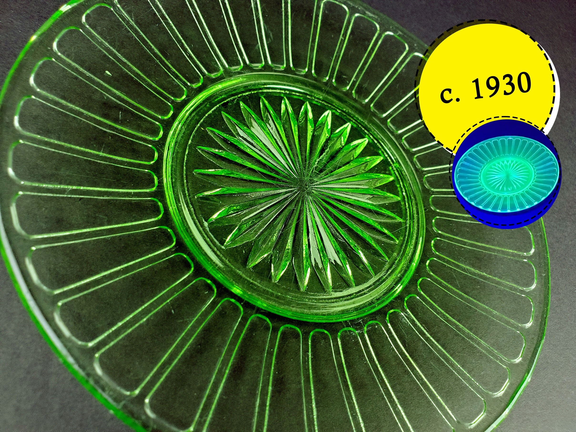 Vintage ribbon Green Uranium Glass Plate picture