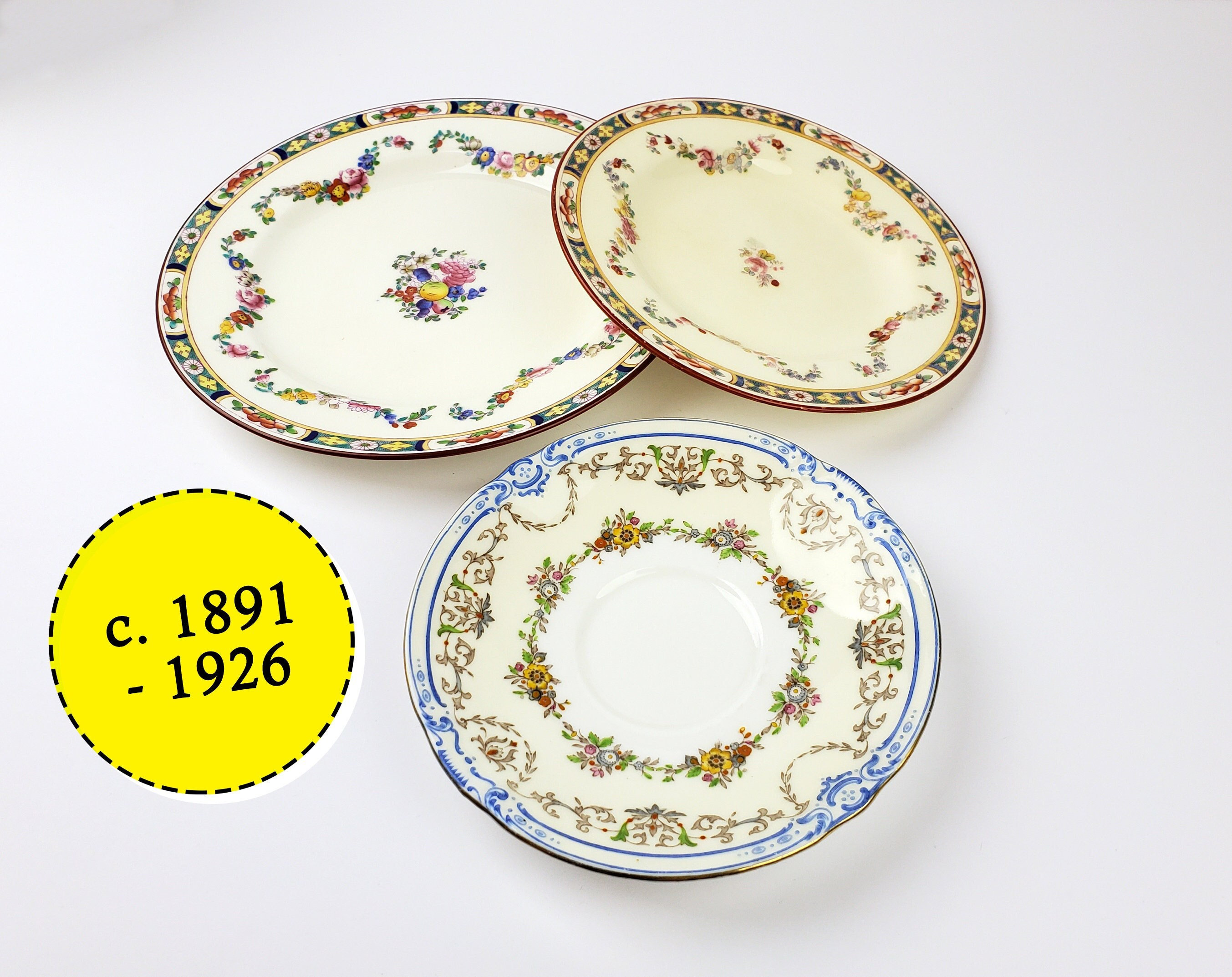 Antique Minton Porcelain Rose Border Plates - Minton - C. 1891