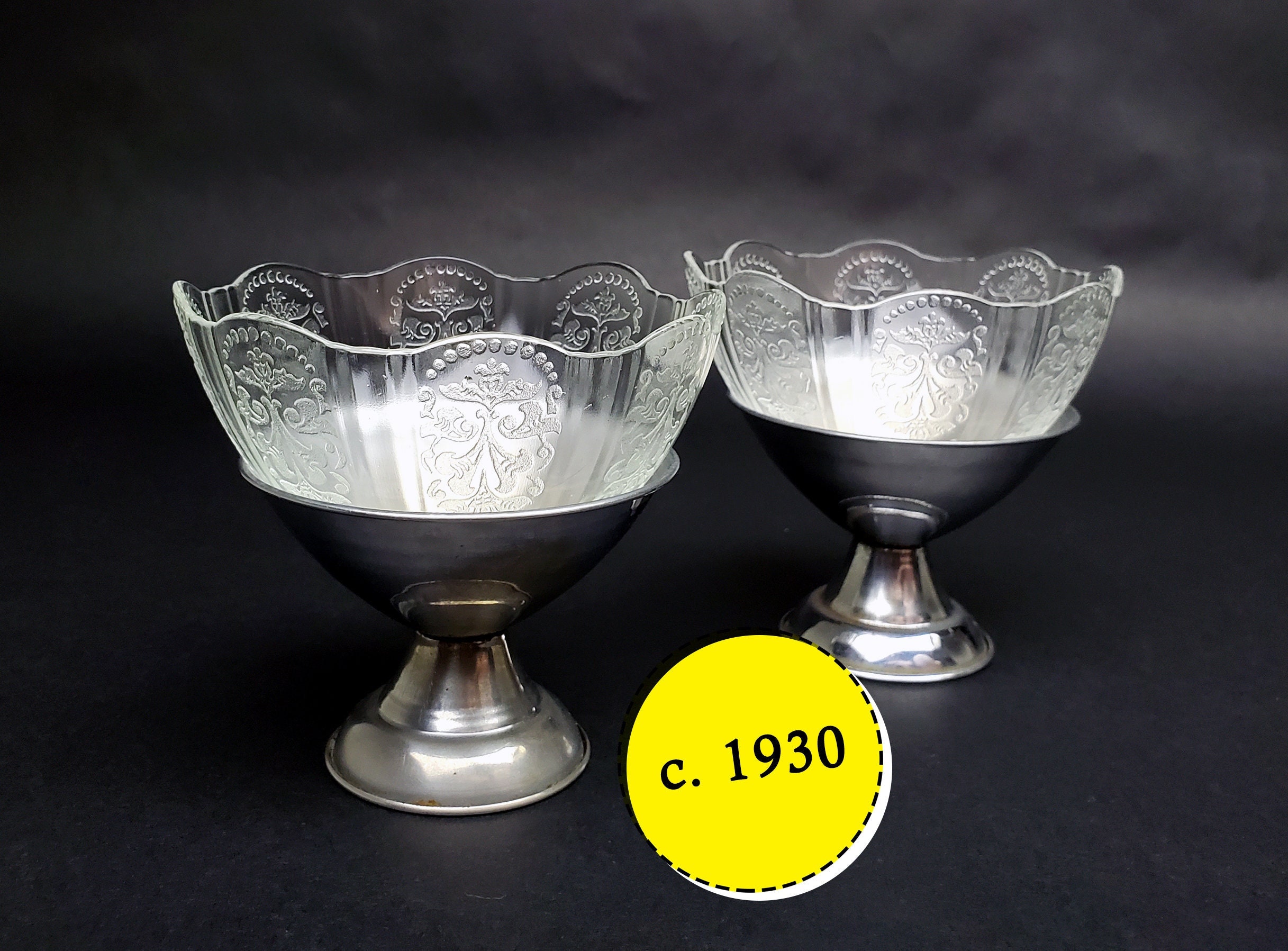 Vintage "American Sweetheart" Clear Depression Glass Sherbet Cup with Metal Holder - Macbeth-Evans - c. 1930