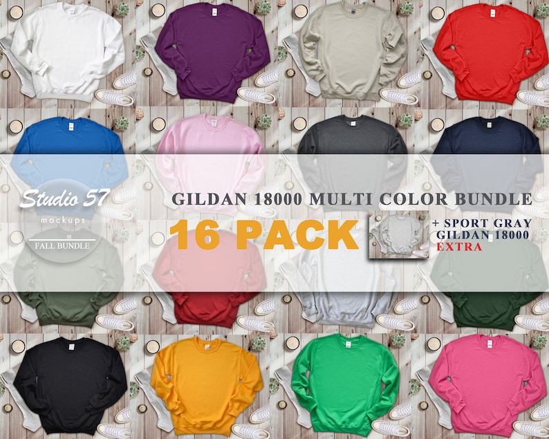 Download Gildan 18000 Fall Bundle 16 Mockups Heavy Blend Crewneck ...