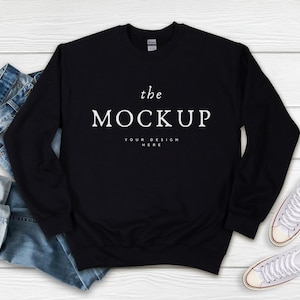 Black Gildan 18000 Sweatshirt Mock Up, Sweatshirt 18000 Mockup,  Crewneck Sweatshirt Flat Lay, Black Sweatshirt Mockups, Gildan Basic Mockup