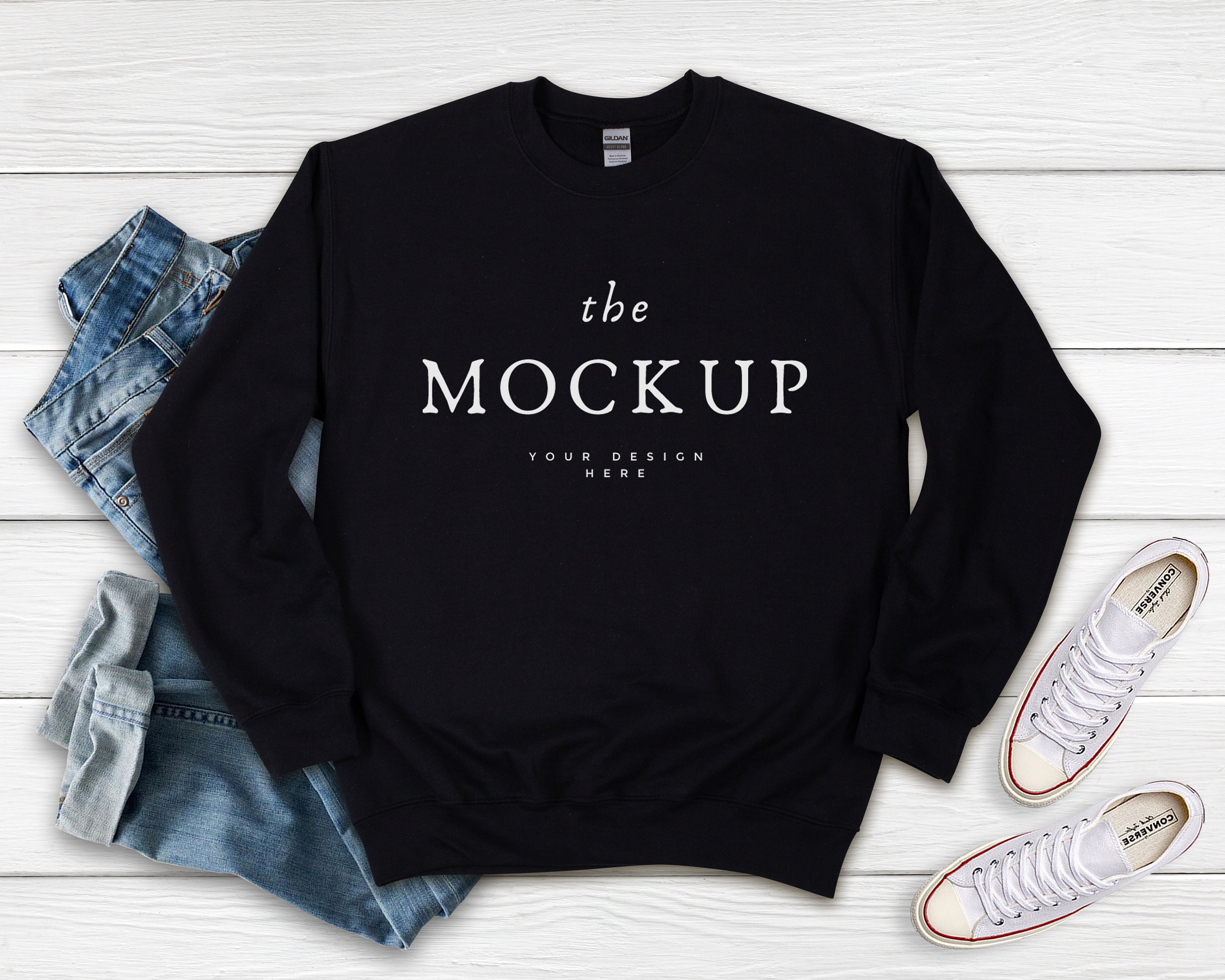 Black Gildan 18000 Sweatshirt Mock Up, Sweatshirt 18000 Mockup