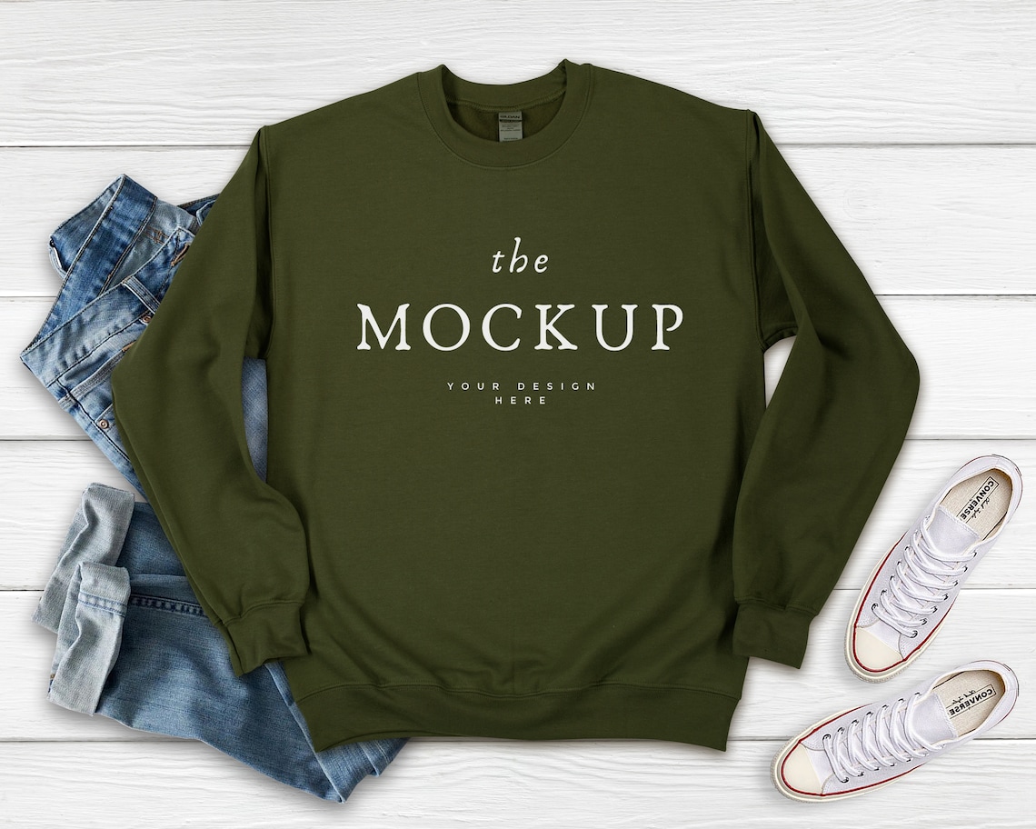 Military Green Gildan 18000 Sweatshirt Mock Up Gildan Etsy
