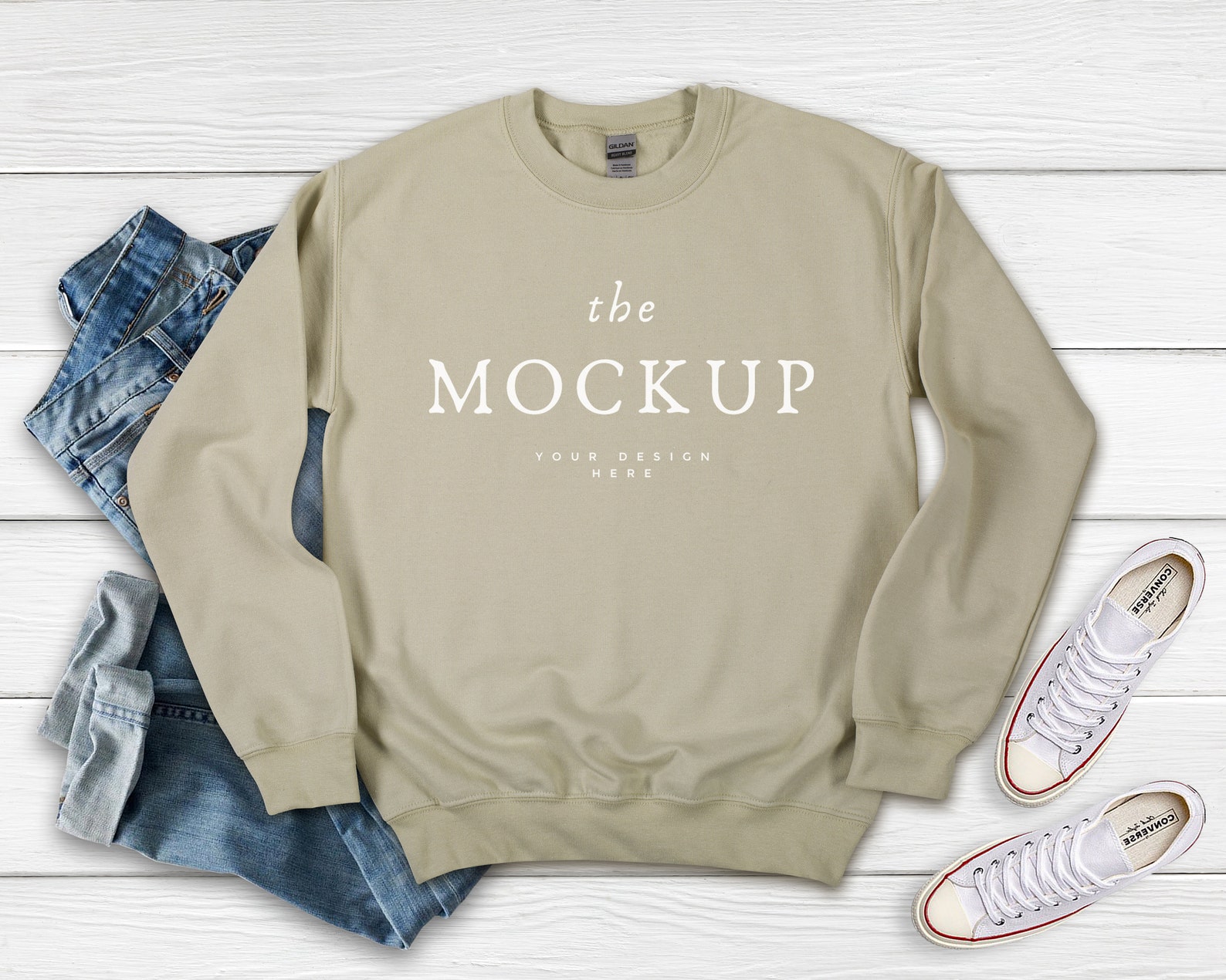 Sand Gildan 18000 Sweatshirt Mock Up, 18000 Sweatshirt Mockup, Crewneck