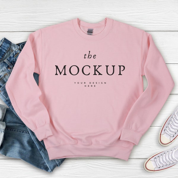 Light Pink Gildan 18000 Mockup, 18000 Gildan Light Pink Sweatshirt Mock Up, Crewneck Sweatshirt Flat Lay, Sweatshirt Mockups, Gildan G180