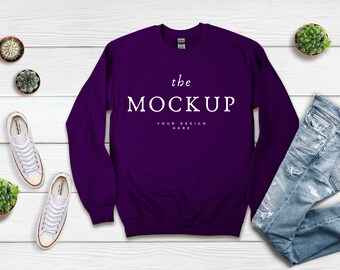 Purple Gildan 18000 Sweatshirt Mock Up, Sweatshirt 18000 Mockup,  Crewneck Sweatshirt Flat Lay, Purple Sweatshirt Mockups, Basic Mockup