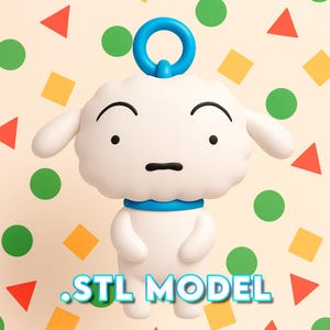 Puede incluir: Un personaje de dibujos animados blanco con un anillo azul en la parte superior y un cuello azul. El personaje tiene ojos negros y una boca negra. El texto ".STL MODEL" está en la parte inferior de la imagen. El fondo tiene formas coloridas.