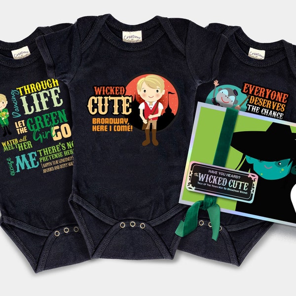 Infant Boy Jumper Organic Cotton 'Wicked Cute - Broadway Here I Come" trio parody inspired by hit broadway play!  Brand new art for boys!