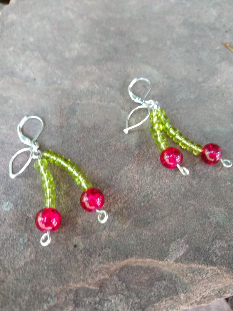 Beaded Cherry Earrings Black Cherries White Cherries Etsy