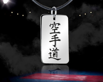 Solid silver pendant with &quot;karate&quot; word Karate Sport jewels Silver sport necklace Karate coach gift idea Karate Charm 925 silver