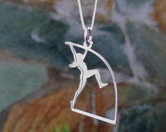 Mother gift 1st Anniversary gifts solid silver pendant of a female pole-vaulter figure Track and field silver necklace Birthday gift idea