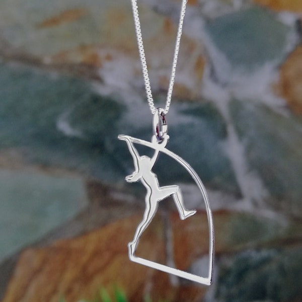 Mother gift 1st Anniversary gifts solid silver pendant of a female pole-vaulter figure Track and field silver necklace Birthday gift idea