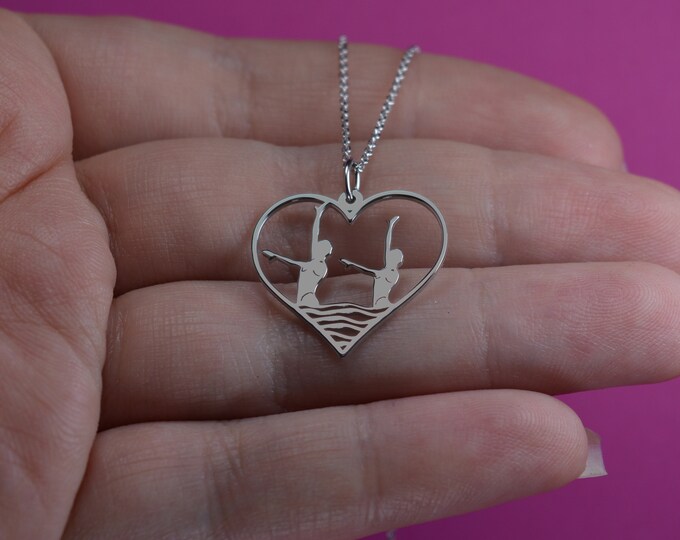 Thoughtful gift for sister Summer Gifts Synchronized swimming coach Team gift idea Creative gift Solid silver necklace Heart charm necklace