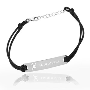 Carte d'identité en argent massif avec un joueur de handball masculin perforé et le mot handball Bijoux de sport Bracelet de sport Joueur de handball