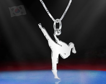 Solid silver pendant with Taekwondo athlete Beautiful woman gift Sport jewels Gift idea for taekwondo athlete Mom pendant