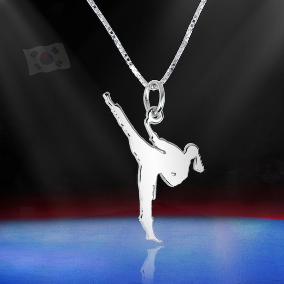 Solid Silver Pendant With Taekwondo Athlete Beautiful Woman Gift