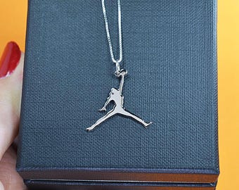 Silver Basketball Necklace: Jordan Pose Pendant, Gift for Her