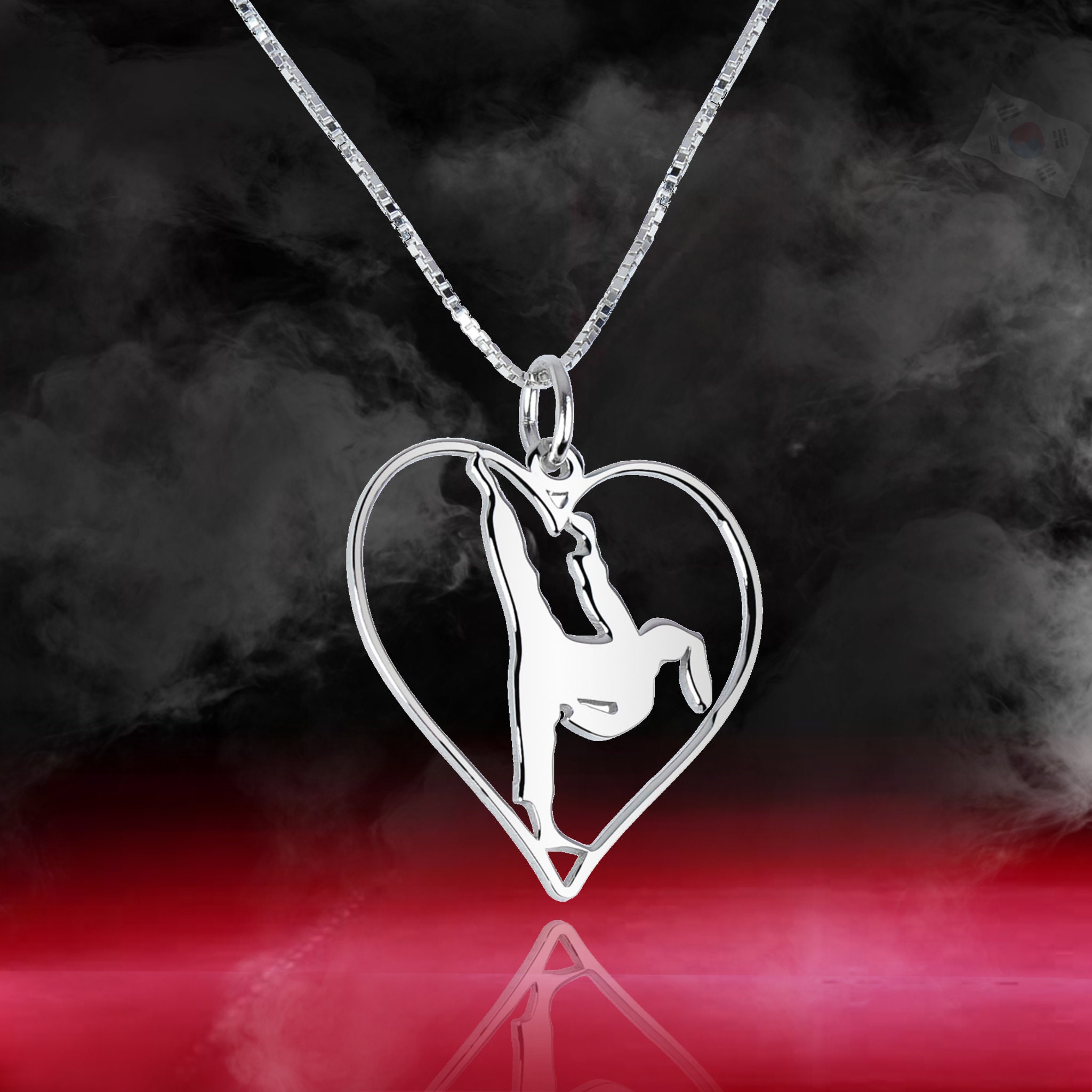 Silver Heart Necklace Taekwondo Love Gift Idea Creative Gift for