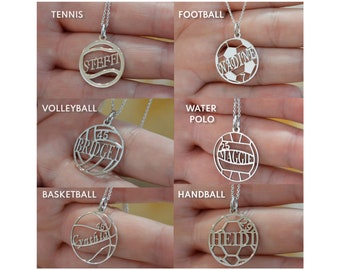Sport name necklace - custom Number pendant - Volleyball gift - Basketball coach - Tennis necklace - Water Polo- Handball gift- Soccer ball