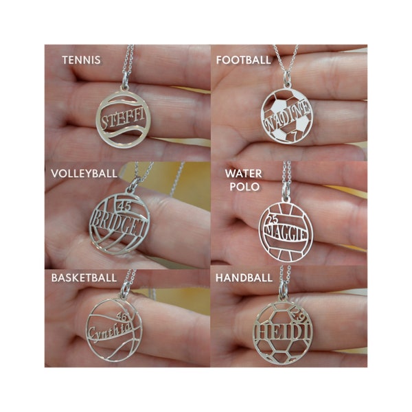 Sport name necklace - custom Number pendant - Volleyball gift - Basketball coach - Tennis necklace - Water Polo- Handball gift- Soccer ball