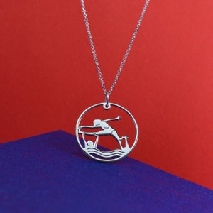 Silver pendant with synchronized swimmers figure performing Lift Synchronized swimming exercises Sport jewelry Swimmer gift idea