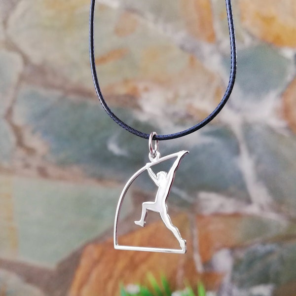 Solid silver pendant of a male pole-vaulter figure Sport jewelry Track and field necklace Silver necklace for men pole-vaulter gifts for him