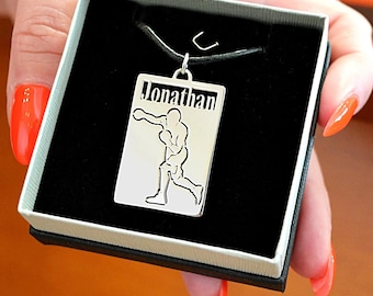 Collar de boxeo personalizado de plata: regalo de joyería para atletas de MMA