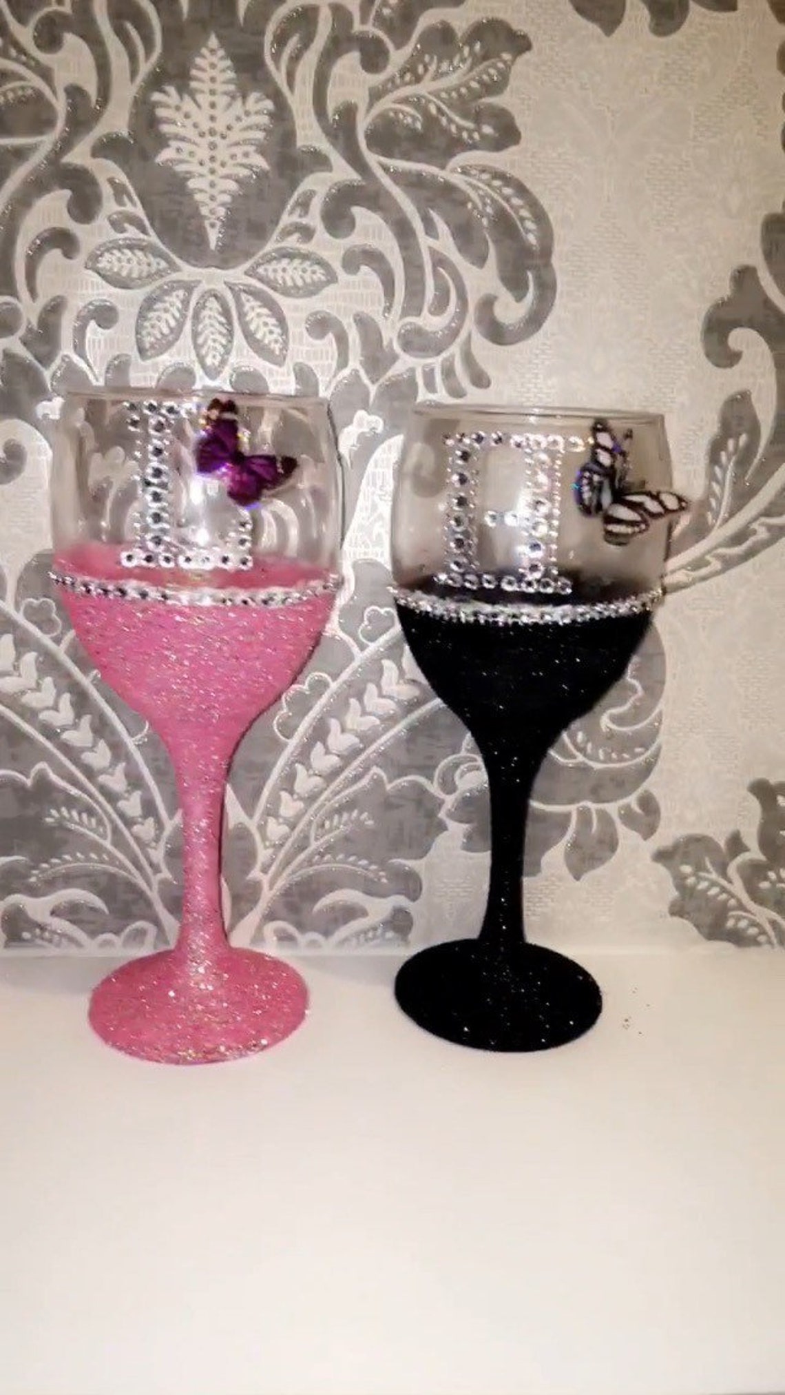 personalised glitter wine glasses Etsy