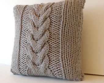 Knit Pillow Cover 18 x 18, Winter Home Decor, Pillow Cover, Grey throw pillow