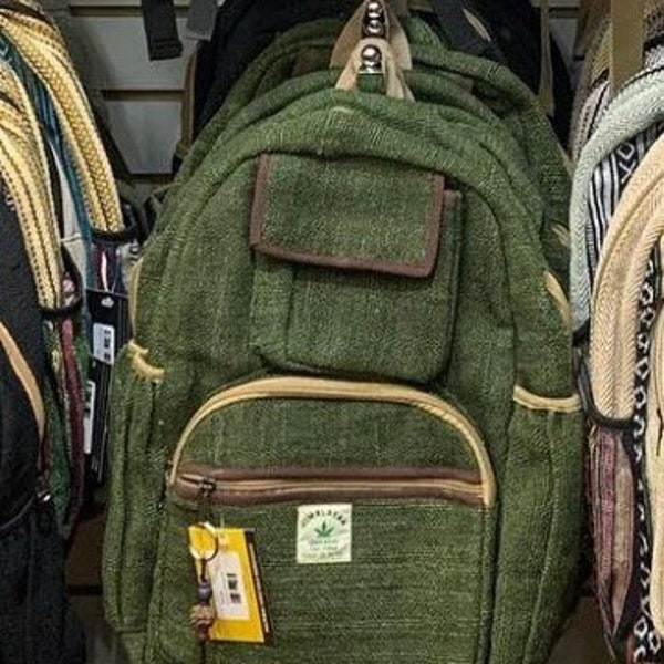 Best Quality Olive Green Hemp Backpacks Travel Laptop Bag Hippie School Bag Handmade Boho Eco-Friendly.