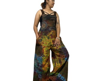 Baggy Bohemian Jumpsuit, Wide Leg Retro Style Overall, Cotton Overall, Boho Style Tie Dye.
