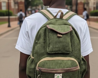 Handmade Hemp Backpack: Green Travel Laptop Bag, Boho Hippie Style